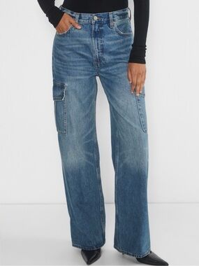 DENIM FORUM Farrah Hi-Rise Wide Leg Cargo Jeans